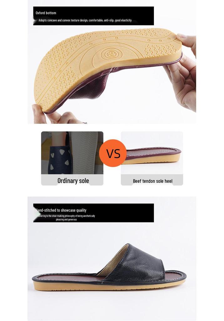 Sandales d'intérieur en cuir d'été: Pantoufles Antidérapantes, Semelle Souple, Couleur Unie pour Couples