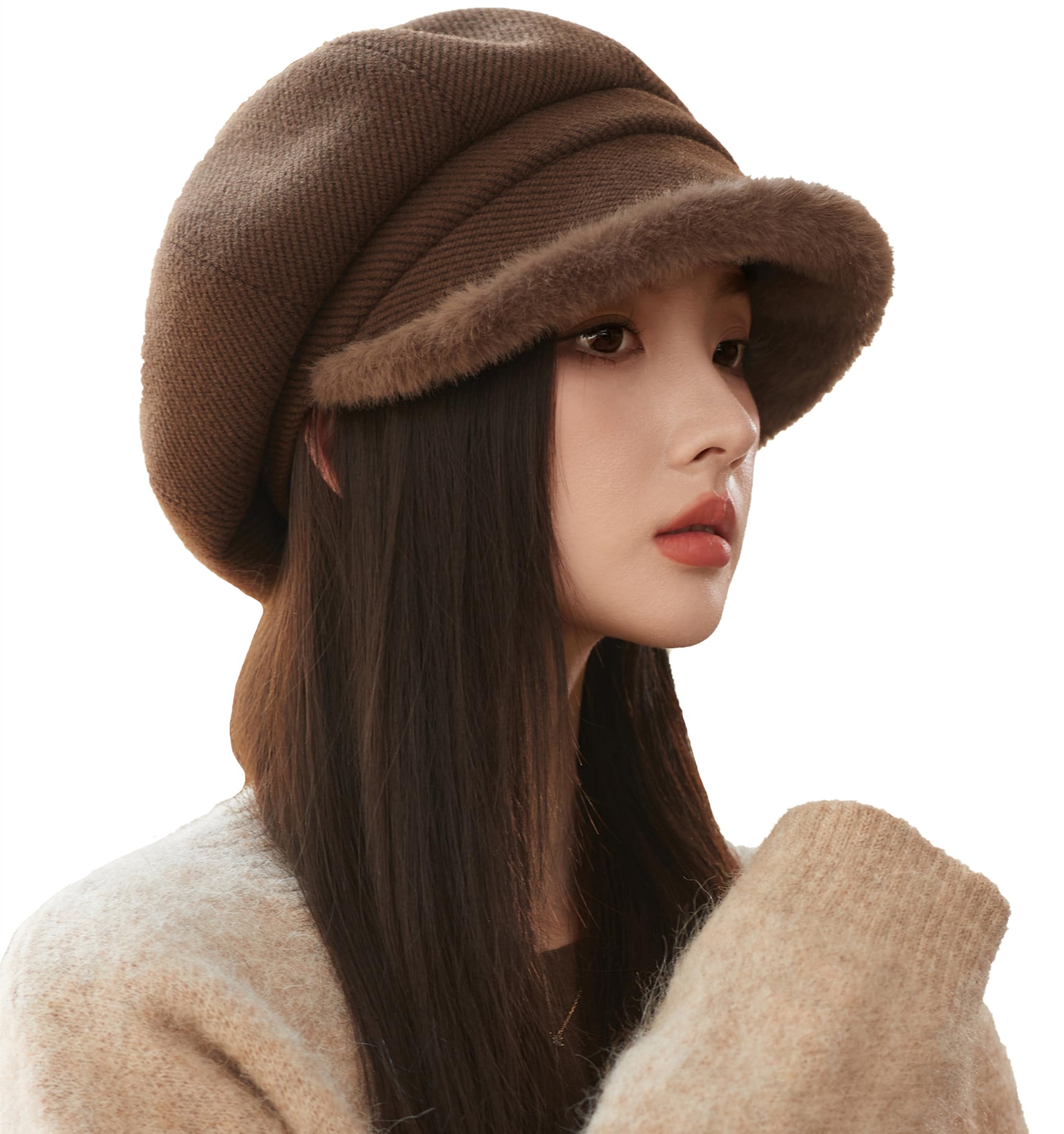 

Casquette Hat for flattering sun UV large wide adjustable plain [SUBTRY] Women s Autumn/Winter [Fleece-lined brim, windproof, warm, 360-degree