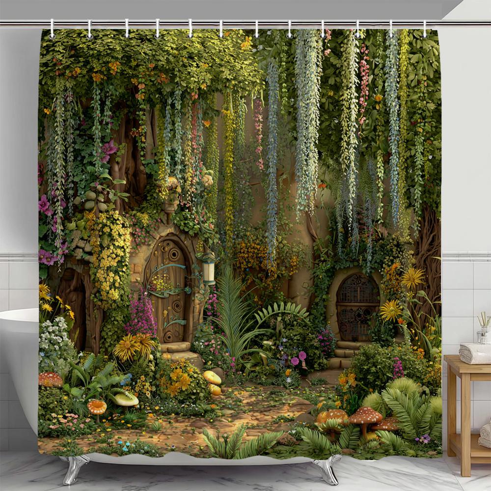 

Rural Brick rock and plant landscape Shower Curtain, Floral Decorative Bathroom Curtain, polyester Shower Curtain with Hooks W90xH180cm