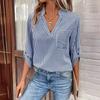 Striped Casual Shirt European and American Autumn New Women Clothes V-neck Stripe Print Long Sleeve Leisure Shirts
