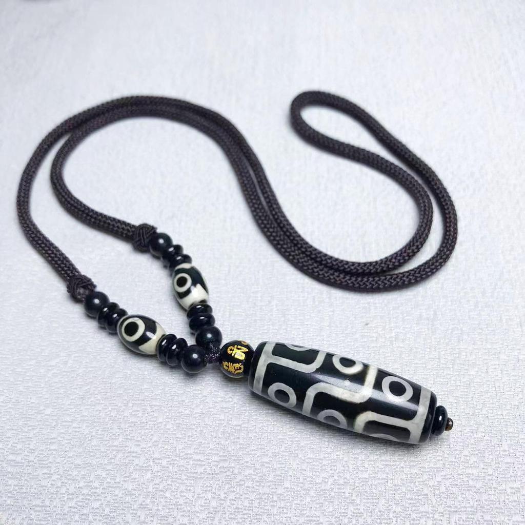 Ethnic Clavicle Necklace with 3, 6, and 9-Eyed Dzi Beads - Unisex Spring/Summer Short Chain