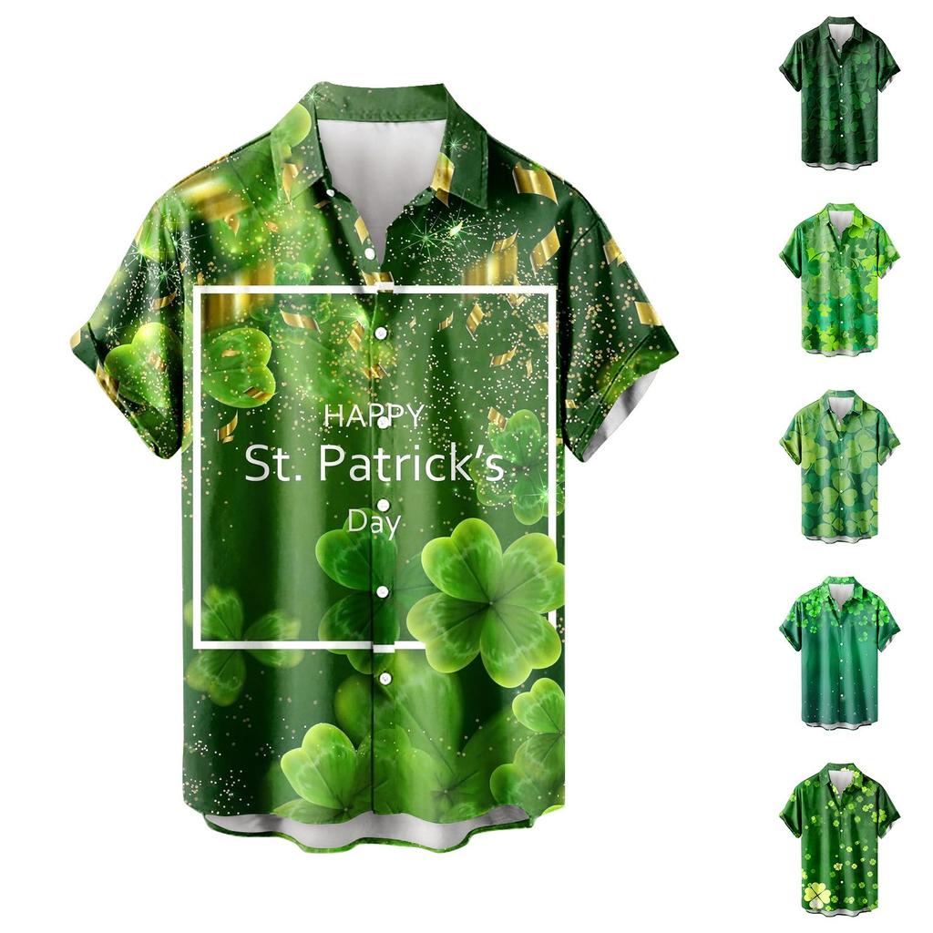 Men's St. Patrick's Day Printed Button Short Sleeve Shirts Men's Casual Fashion Short Sleeve Shirts