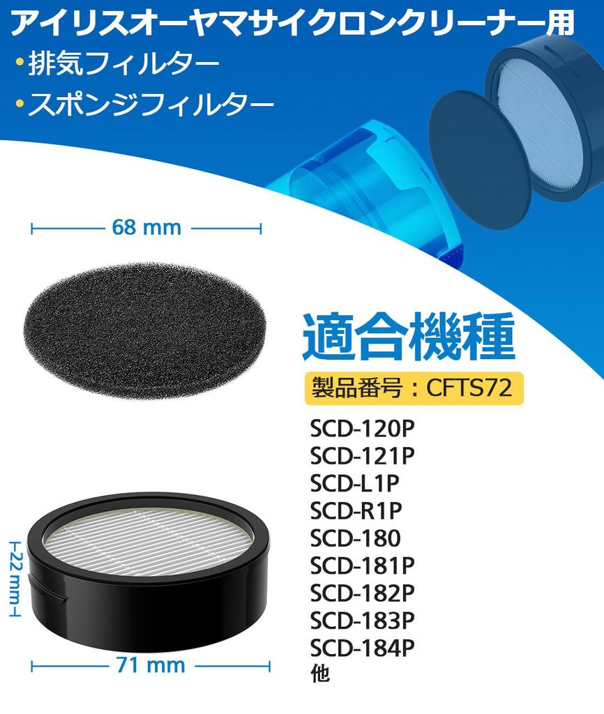 CFTS72 Iris Ohyama Vacuum Cleaner Exhaust Sponge Compatible with and Vacuum Cleaner CFTS72 Filter Set Filter, Filter, Filter, SCD-120P, SCD-181P,