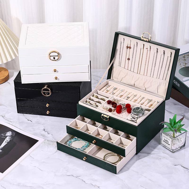 Three-Layer High-End Jewelry Storage Box with Drawers and Partitions