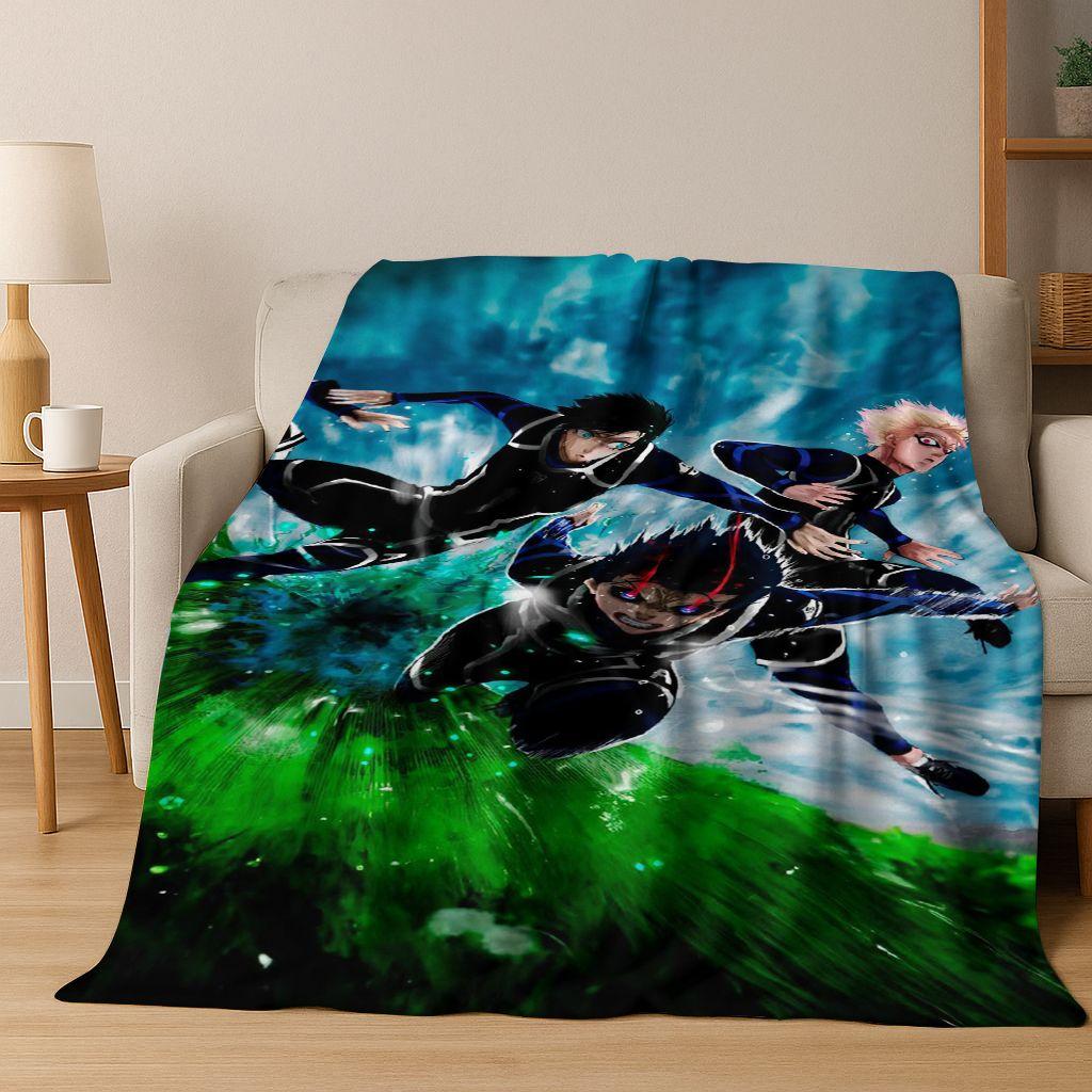 Cartoon BLUE LOCK Football Anime Isagi 3D Flannel Blanket,Warm and Cozy Soft Throw Blanket for Home Bedroom Bed Sofa Cover Kids