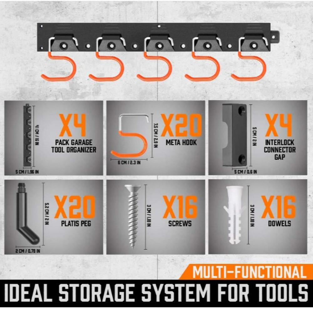 Multipurpose Garage Tool Organizer Set Space Saving Wall Mounted S Type Hooks Storage System