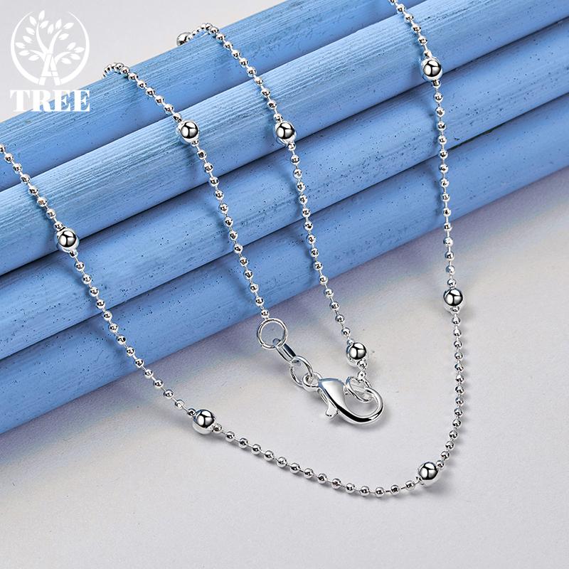 925 Sterling Silver Full Smooth Beads 16/18/20/22/24Inch 4mm Chain Necklace For Women Man Fashion Wedding Charm Jewelry