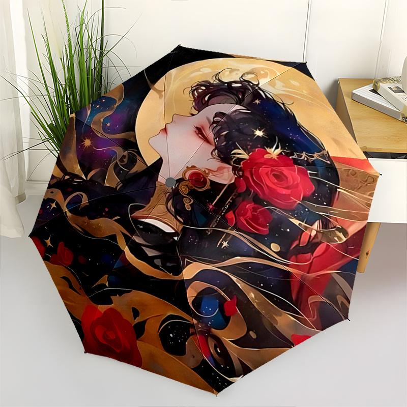 

1pc Starry Night Rose Automatic Folding Umbrella, Portable 3-Fold Design with Iron Frame, Perfect for Outdoor Use, Festive Gifts, Travel, Daily U