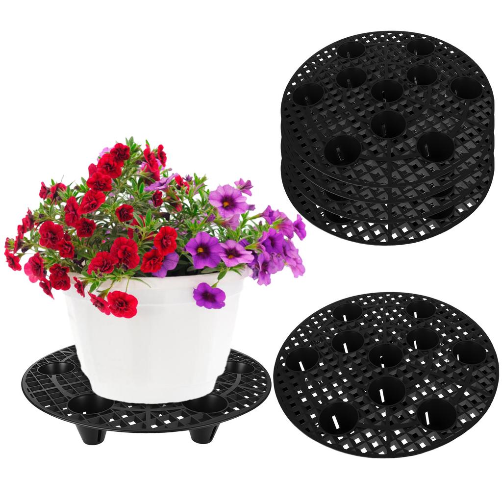 4 Pcs Plant Stands For Outdoors 13.8 Inch Heavy Duty Plant Level Pot Elevator Black Round Plastic Flower Stands Holder Risers
