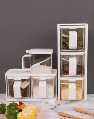 Stackable Japanese Seasoning Box Set with Spoon - Salt, Sugar, MSG Containers