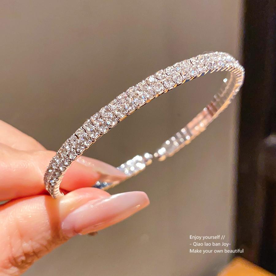 Elegant Silver Geometric Multilayer Jewelry Bracelet With Rhinestones For Fashion Women