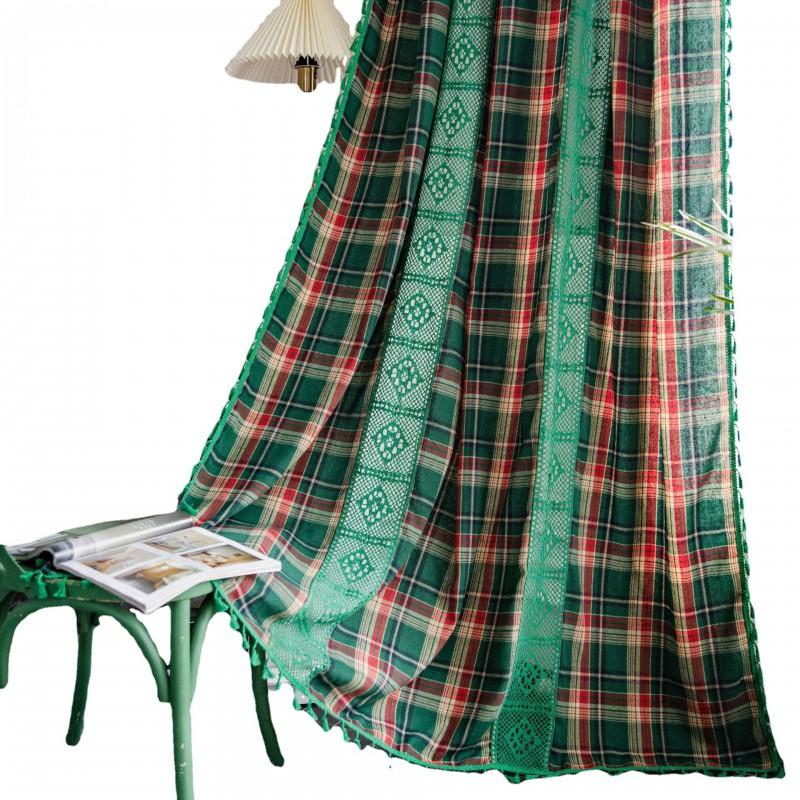 Imanqi Curtains Green Plaid Patchwork Semi-Sheer Kitchen Windows