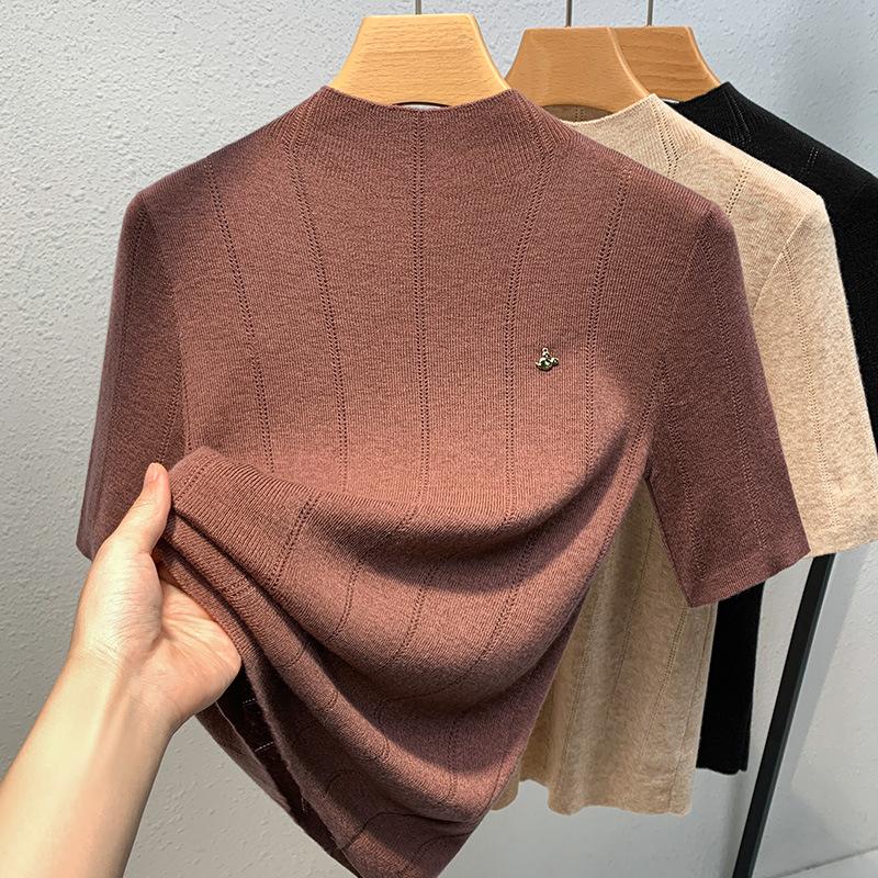 

Bottom Shirt Women s New Women s Clothing Temperament Semi-turtleneck Pullover Elastic Inner Waist Top 2XL темно-коричневого кольору