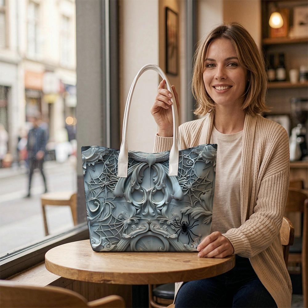Gothic Spider Pattern Tote Bag Stylish Daily Use Shoulder Bag for Shopping Travel