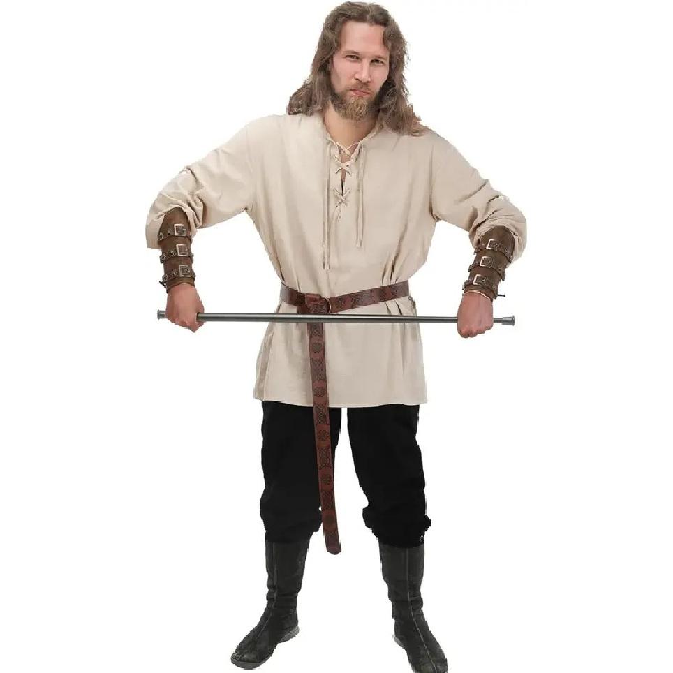 4 Pcs Halloween Men's Renaissance Costume Set Medieval Pirate Shirt Ankle Banded Pants Viking Belt Accessories