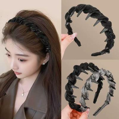 Elegant Temperament Rhinestone Mesh Headband for Woman Toothed Non-slip Hair Band Girl Face Washing Headband