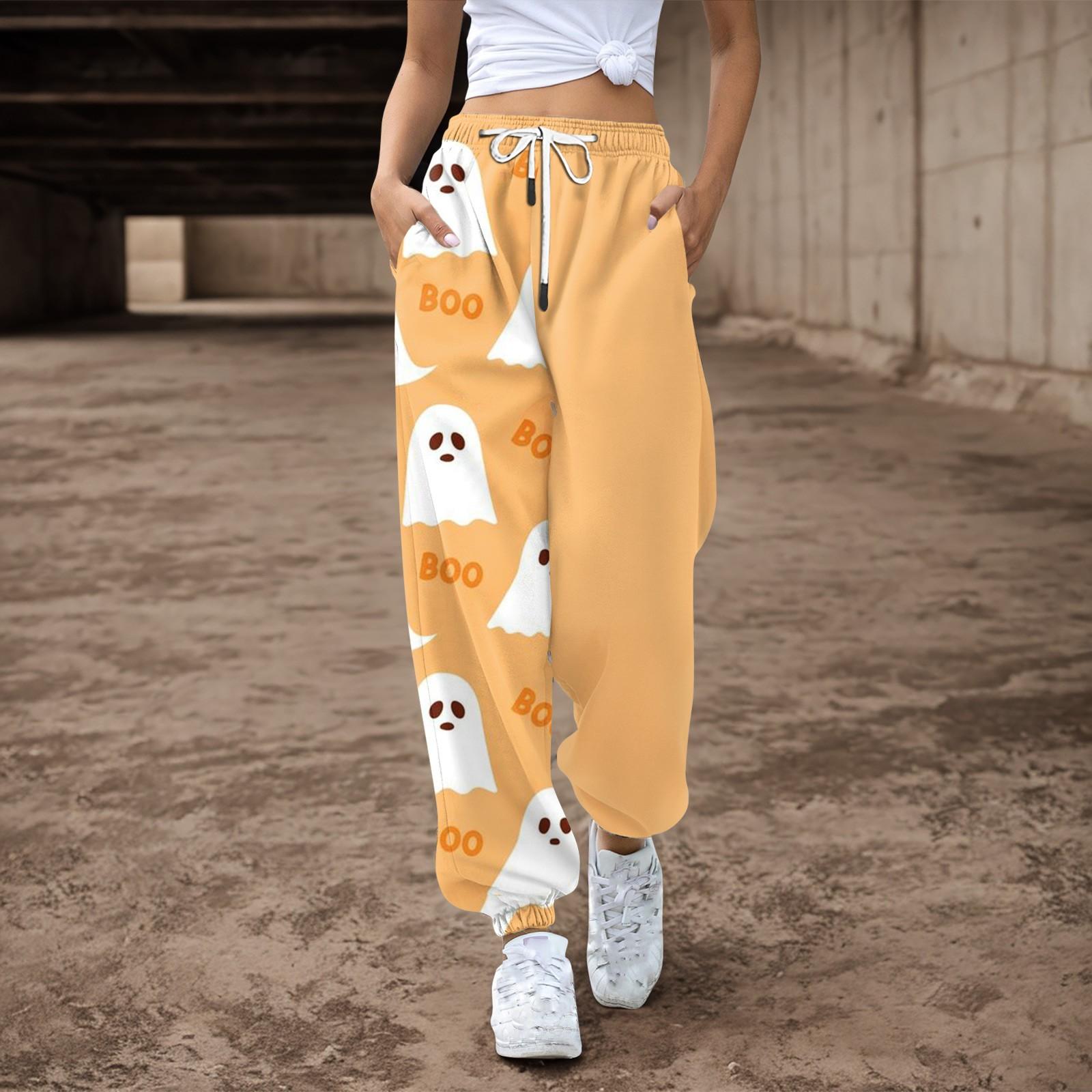 

Women s Halloween Printed Casual Pants Drawstring Elastic Waist Drawstring Pants XXL