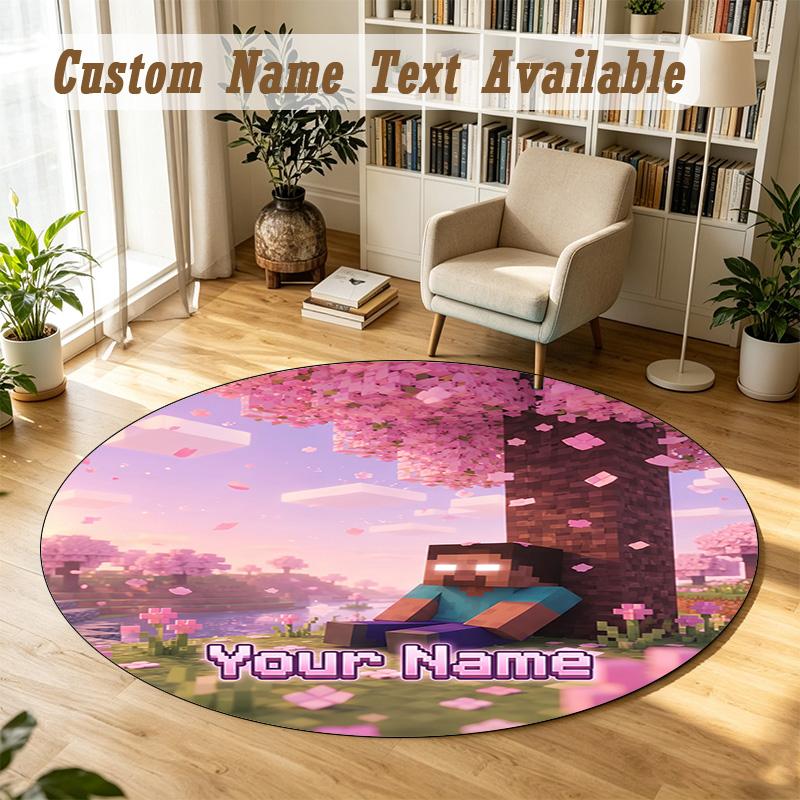 Round Rug Custom NameMinecraft Pattern Non Slip Carpet Home Floor Decor