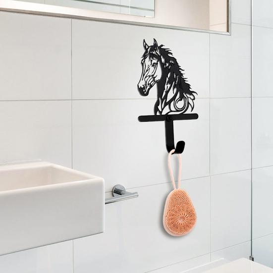 Black Horse Wall Hook Key Hanger with Horse Silhouette Wall Mounted Iron Hook Entryway Organizer for Keys Bags Hats Coats