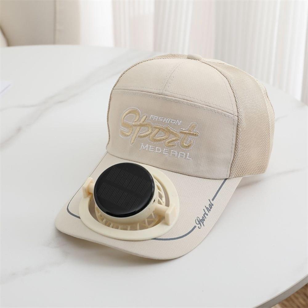 

300mA Rechargeable Fan Hat Embroidered Letters Cooling Fan Peaked Cap Women / Men бежевый