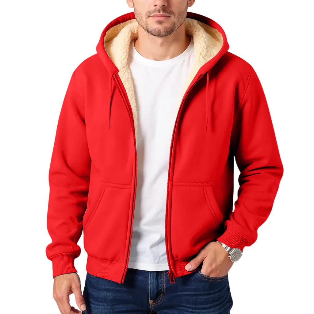 Men's Fleece-lined, Warm, Versatile, Casual, Thick Hooded Sweatshirt Jacket