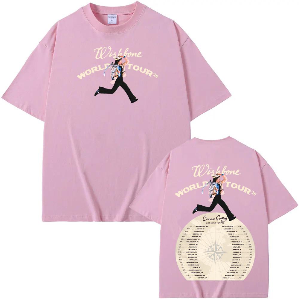 

Футболка WISHBONE WORLD TOUR 2026 Конан Грей Летняя Повседневная Футболка Харадзюку Высокое Качество Графика Стиль Певца 100% Хлопок Топы M розовый