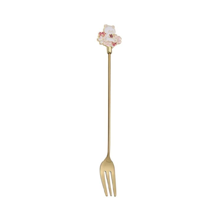 4Pcs Stainless Steel Dessert Spoon Fork Long Handle Coffee Stirring Spoons Cats Teaspoon for Dessert Milkshakes Salad