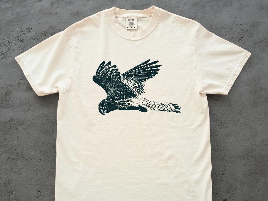 Linocut Falcon Shirt, Vintage Bird of Prey Tee, Comfort Colors Wildlife Graphic, Woodcut Falcon Lover Gift