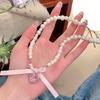 Romantic Pink Heart Bow Pearl Necklace - Sweet Pure Desire Women's Choker