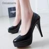 Patent Leather Platform Stiletto Heels Round Toe Pumps Classic Office Ladies Party Shoes Comfortable Footwear Zapatos Para Mujer
