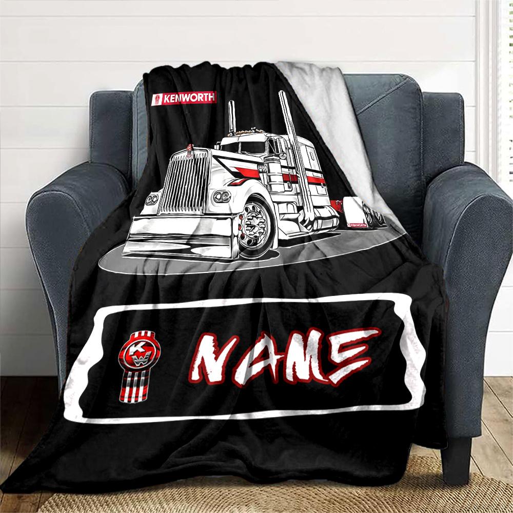 Kenworth Truck Design With Bold Red And White Accents Customize Your Name Cartoon Movie Pattern Blanket Chair Office Sofa Bed Camping Soft And Warm