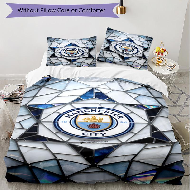 3pcs Duvet Cover Set (1*Duvet Cover + 2*Pillowcase, Without Core), Manchester City FC Print Soft All‑Season Bedding Set, Home Bedroom Decor Gift