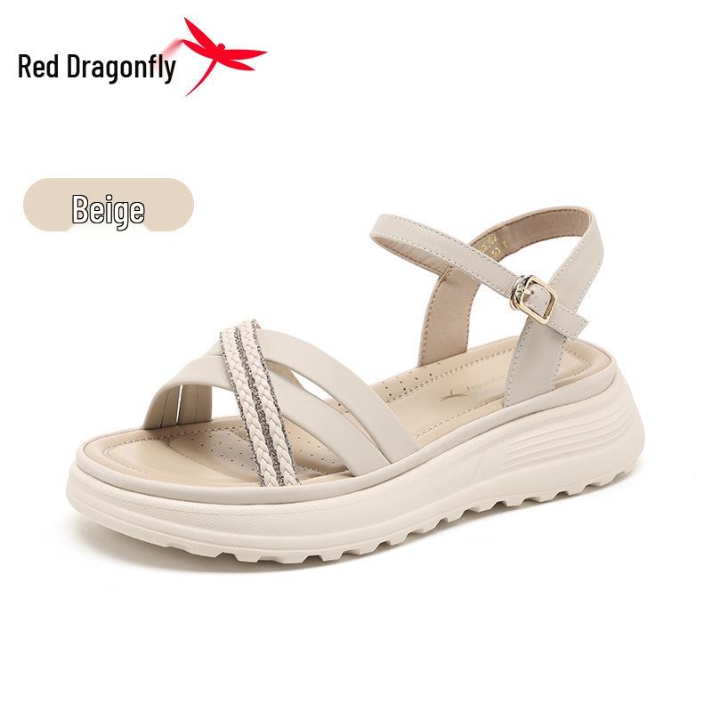 Red Dragonfly Women s Elegant Height-Increasing Leather Sandals for Summer Fashion. 38