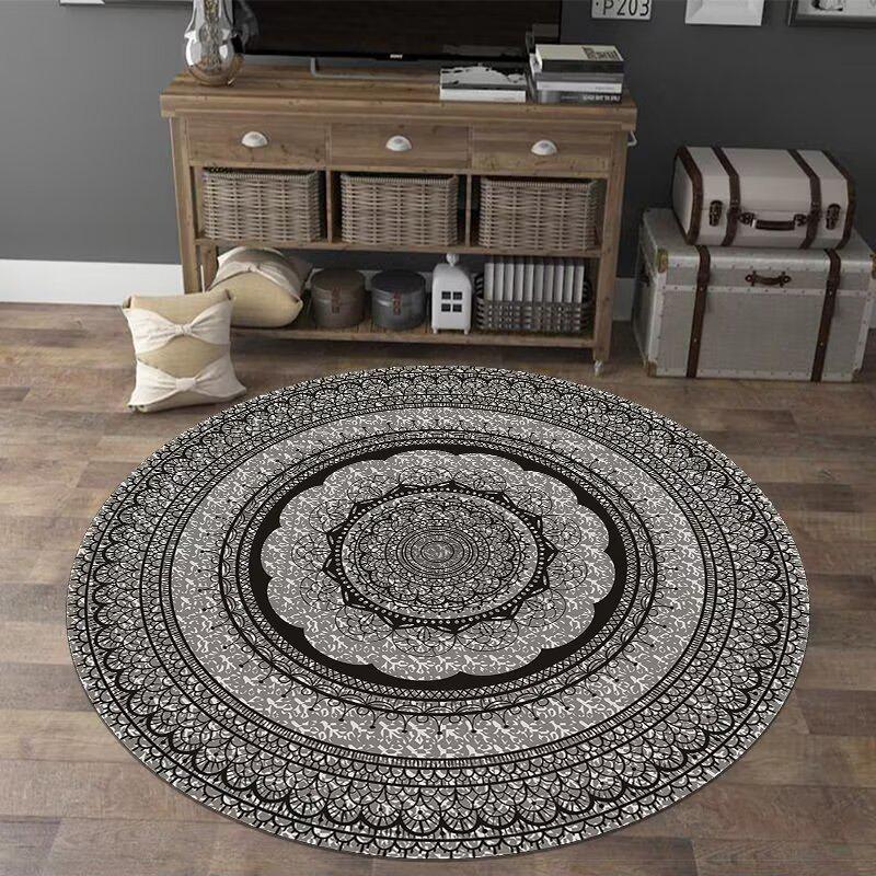 Grenzüberschreitender Retro Persischer Kristall Samt Runder Teppich - Leicht zu reinigende Bodenmatte für Wohnzimmer, Arbeitszimmer & Couchtisch