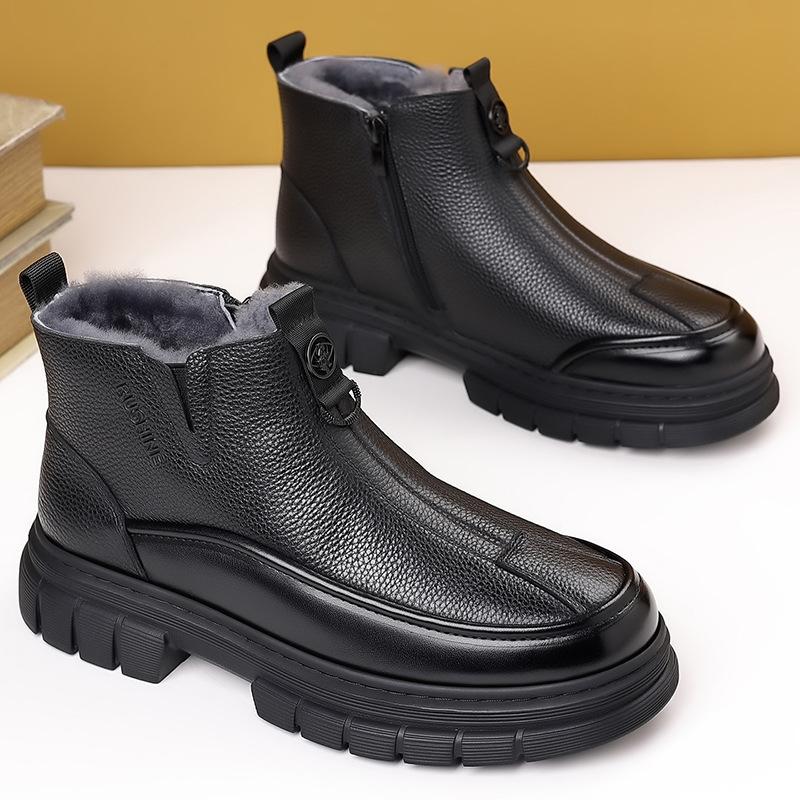

Winter Keep Warm Snow Boots for Men New Designer Fashion Casual Leather Platform Shoes Male High Top Black Cotton Shoes Man 38