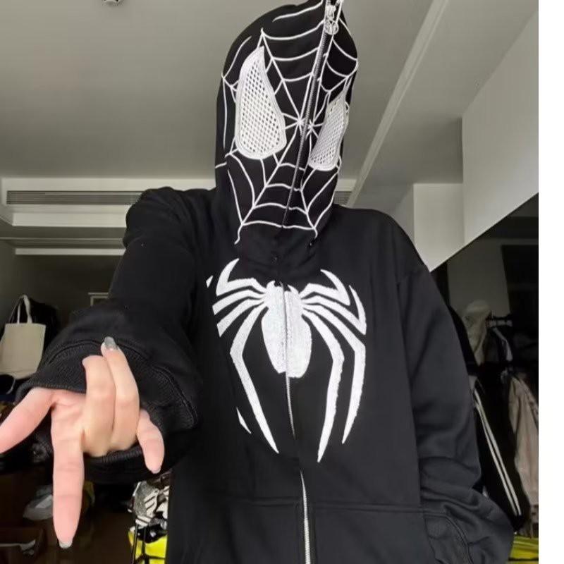 American Retro Spider-Man Hooded Zip Sweatshirt Streetwear Couple Jacket Teens