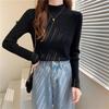 spring autumn Half turtleneck inner sweater women's bottoming shirt foreign style mid-neck slim long-sleeve knitted sweater tops