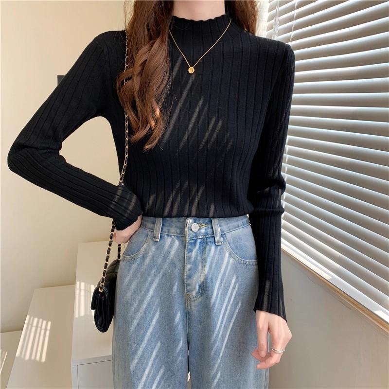 spring autumn Half turtleneck inner sweater women's bottoming shirt foreign style mid-neck slim long-sleeve knitted sweater tops