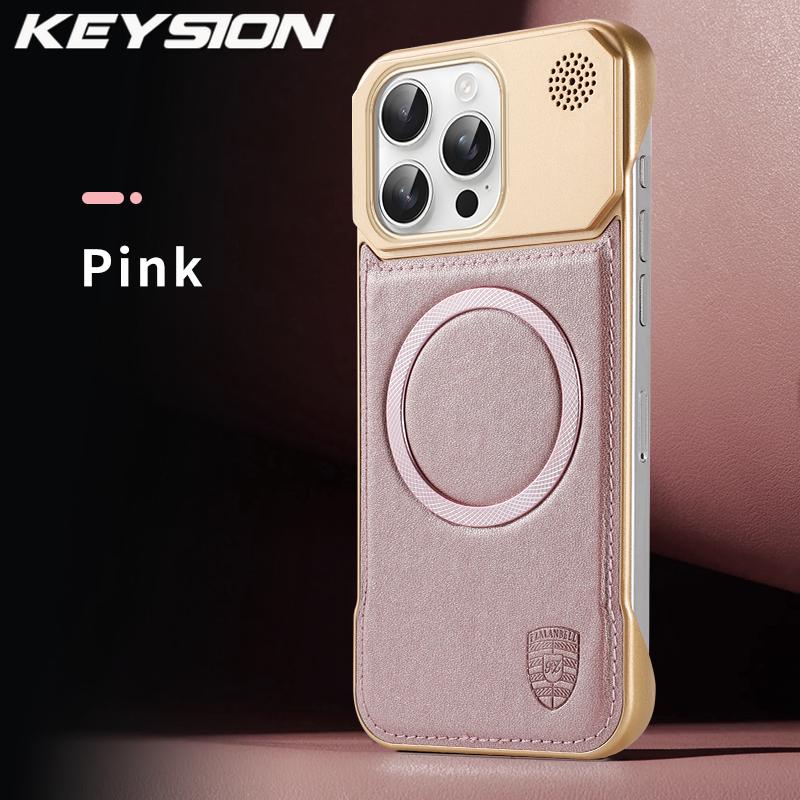 KEYSION Luxury Magnetic PU Leather Aromatherapy Phone Case for iPhone 16 Pro Max 16 Plus 16e Wireless Charging Borderless Cover