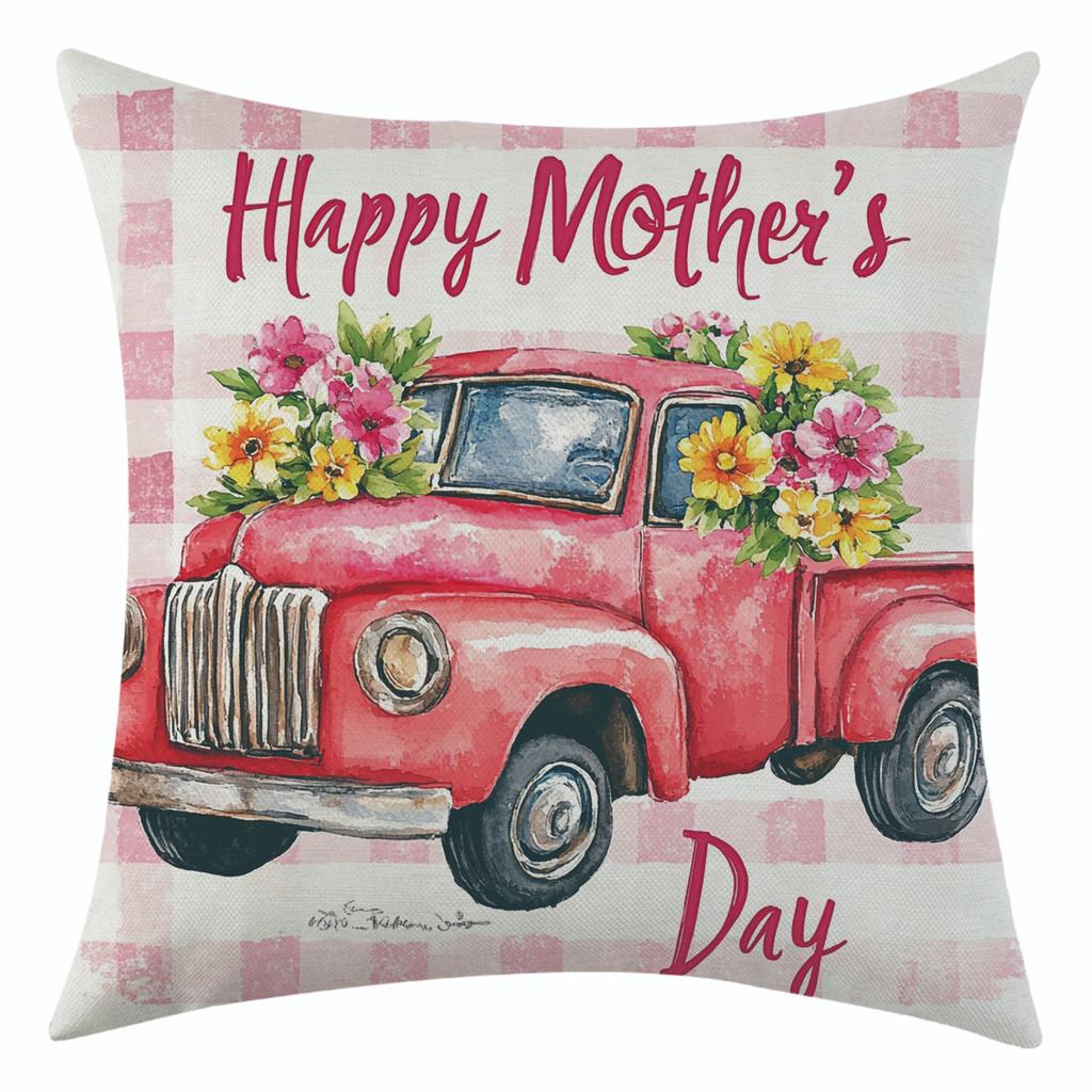 New Mother's Day Series Linen Pillowcase, Holiday Decoration Car Flower Cushion Cover