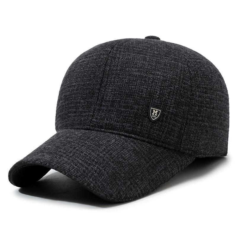 New Hat Middle-Aged Men'S Woolen Baseball Cap Thickened Ear Protector Winter Middle-Aged And Elderly Peaked Cap Dad Hat