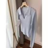 Temperament V-Ausschnitt Strickpullover Damen Frühling und Herbst dünnes Polohemd Design Nische Basic mit kurzem Top innen