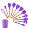 Silicone wooden handle kitchenware set 12-piece set High temperature resistant non-stick pan Scoop clip Kitchenware bucket Baking utensils
