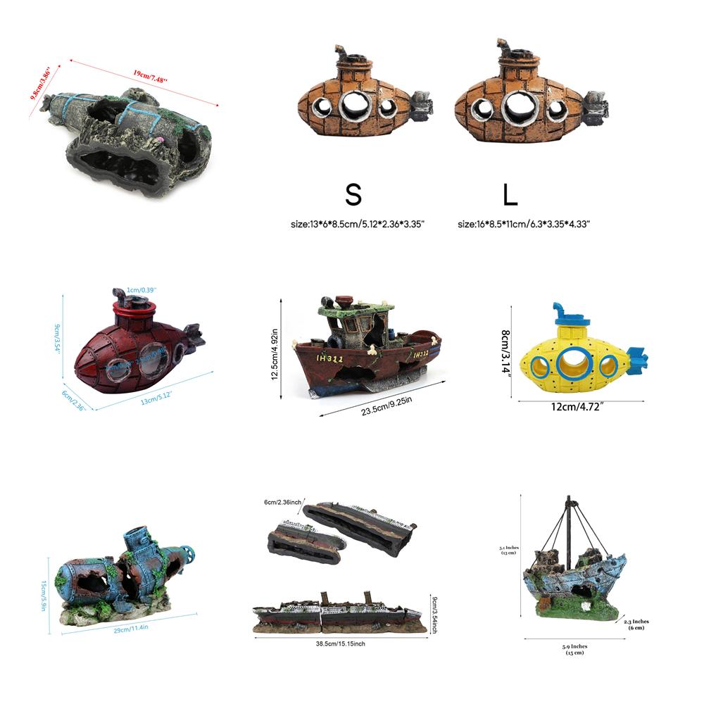 Creative Aquarium Sunken Ship Decorations Resin Pirate Ship Submarines Ornaments Landscaping For Small Medium Fish Tank