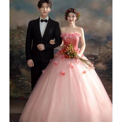 Neue Kleidung rosa Schlauchtop Schleppe Hochzeitskleid Paarfoto Tutu Kleid Kleid Frauen