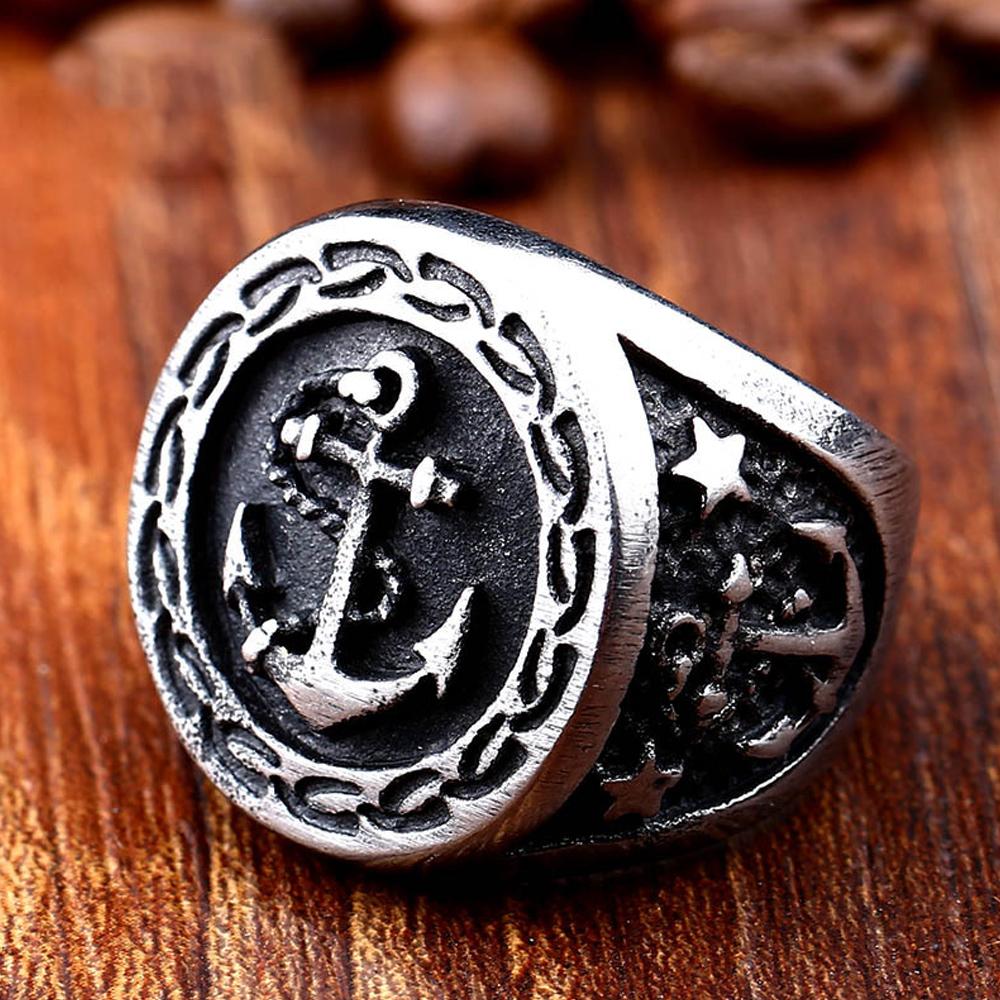 Vintage Viking Horgony Gyűrű Férfi Fiú Punk Hip Hop Horgony Pecsét Acél/Arany Szín Viking Gyűrű Rozsdamentes Acél Utcai Ékszer Ajándék