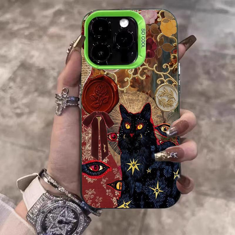 

Black Cat Leopard Pattern Electroplate Phone Case For iPhone 17 Air 16 Pro Max 15 Plus 14 13 12 11 16E XS X XR Shockproof Cover iPhone Air