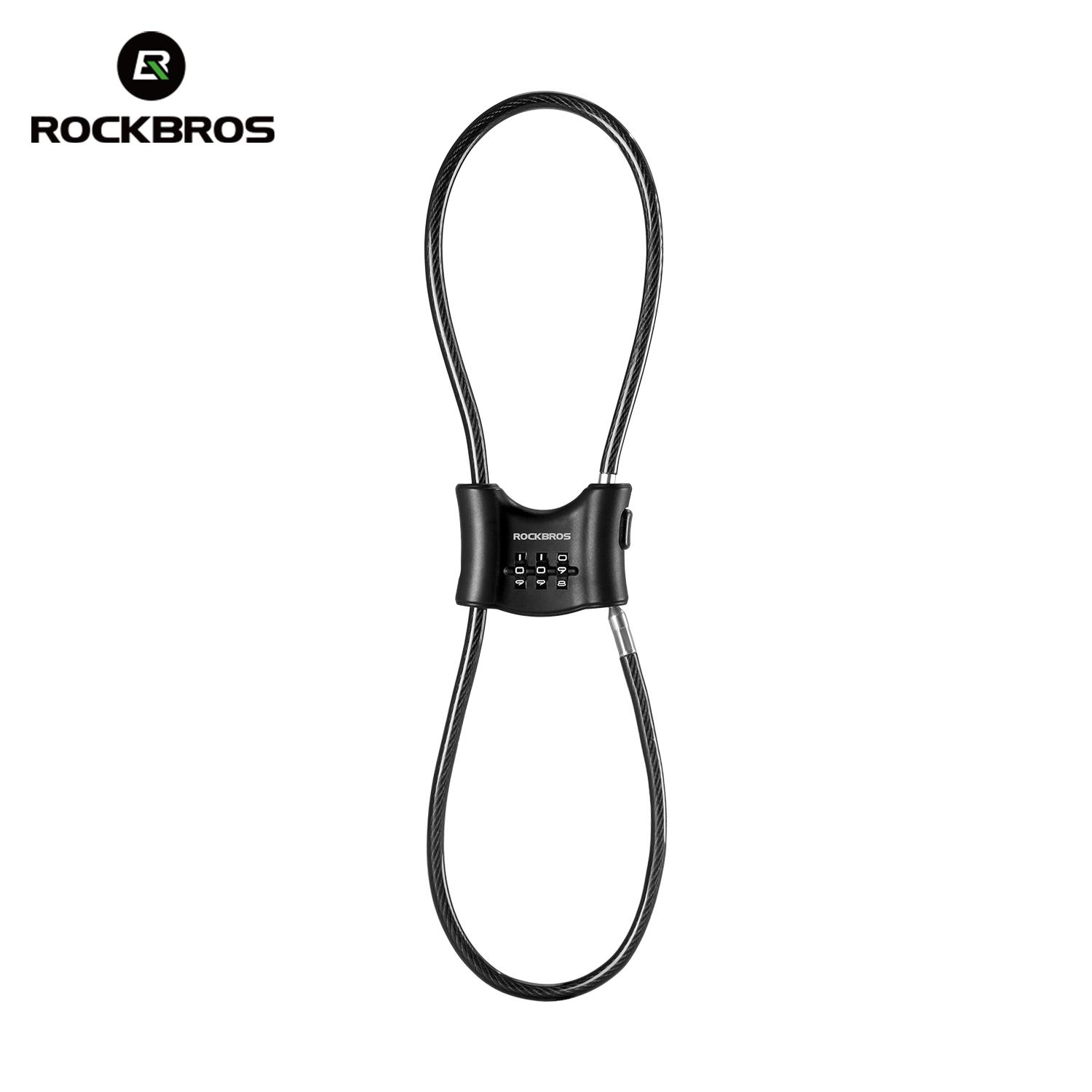 ROCKBROS Portable Bicycle Lock Thickened Steel Cable Multifunctional Lock Adjustable 3Digit Password Helmet Lock Anti-theft Lock