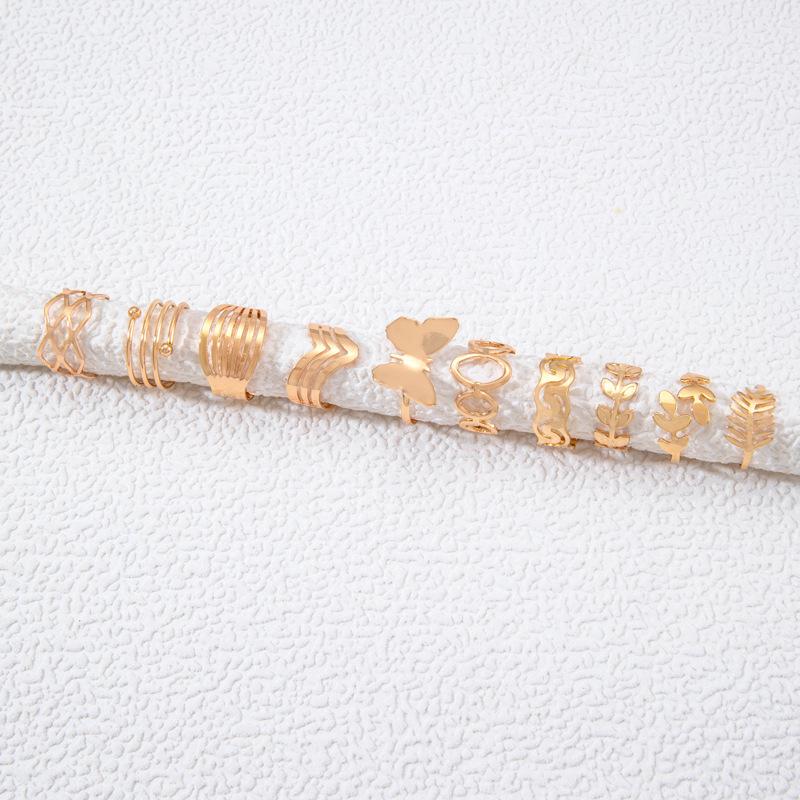 New Ins Wind Butterfly Metal Ring Set Personalized Leaf Geometric Ring Multi-piece Set