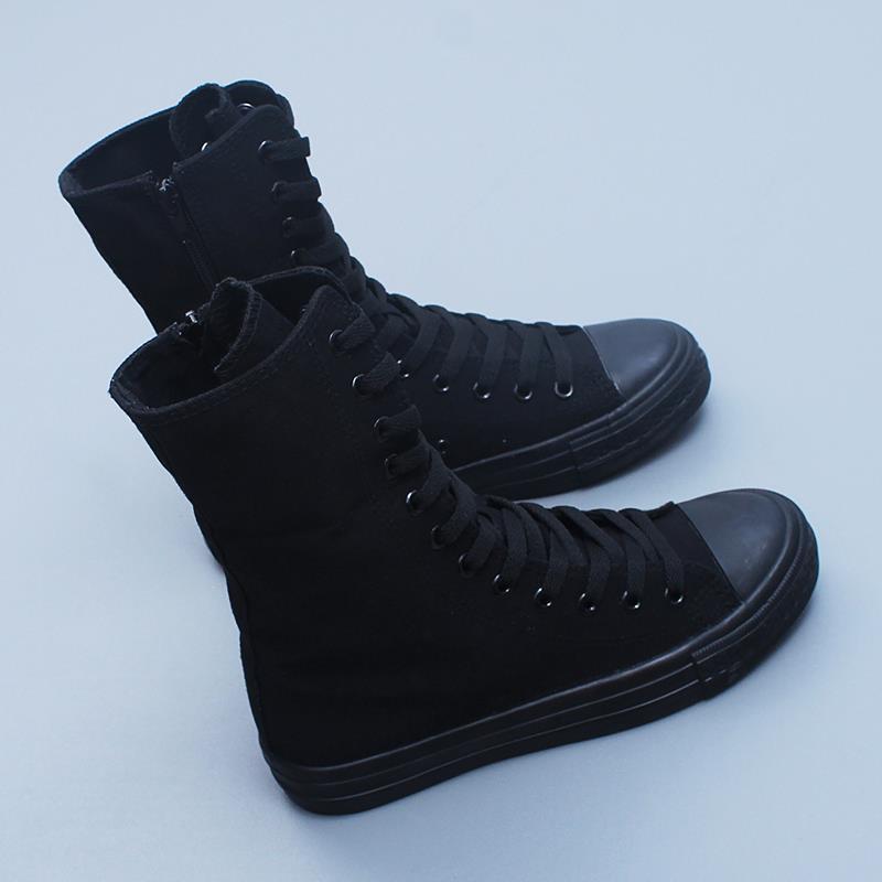 Side Zipper Inner Height-increasing Canvas Shoes Women's 2025 Spring and Autumn New Versatile All-black High-top Shoes Canvas Short Boots